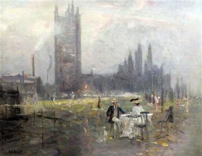 Thames Side View with Figures 