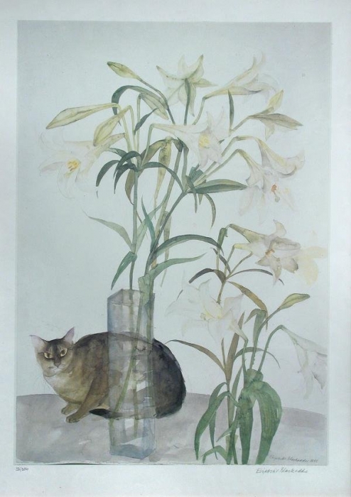 Abyssinian Cat and Lilies