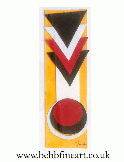 Shapes in yellow, red, white and black