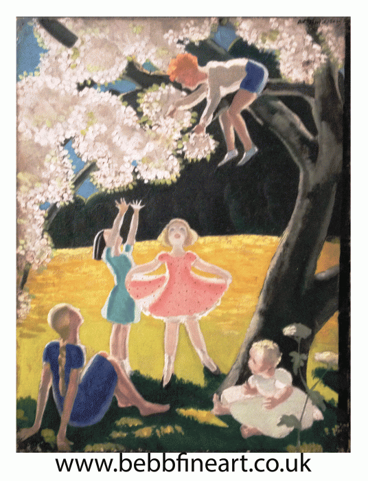 Children Beside a Flowering Tr