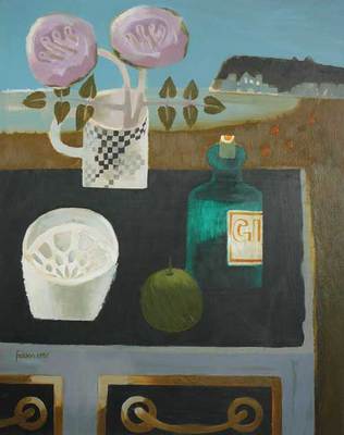 Still LIfe on Dresser with Sea Beyond